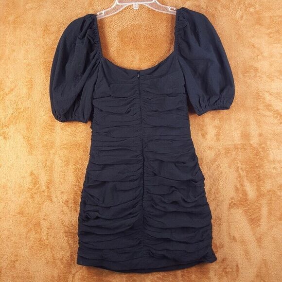 FINDERS KEEPERS Womens Dress Size 6 Black Bodycon Ruched Puff Sleeve Keyhole - Picture 4 of 9